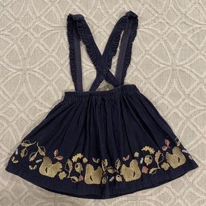 Mini Boden 5-6 Navy Skirt with Suspenders